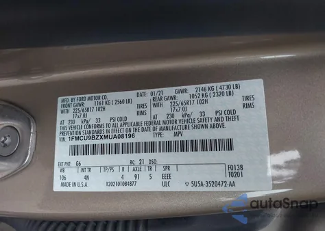 2021 Ford Escape Se Hybrid from USA, damaged, VIN 1FMCU9BZXMUA08196